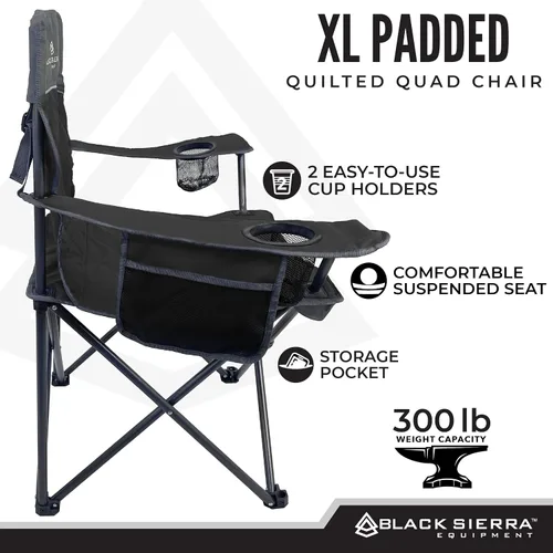 Vista 8 de Black Sierra - Silla de camping acolchada acolchada, asiento de descanso de gran tamaño resistente para exteriores soporta 300 libras, portátil