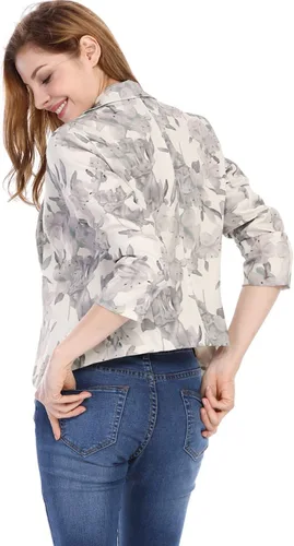 Vista 5 de Allegra K Blazer corto de verano para mujer, con frente abierto, para oficina, trabajo, negocios, casual, ligero, para verano