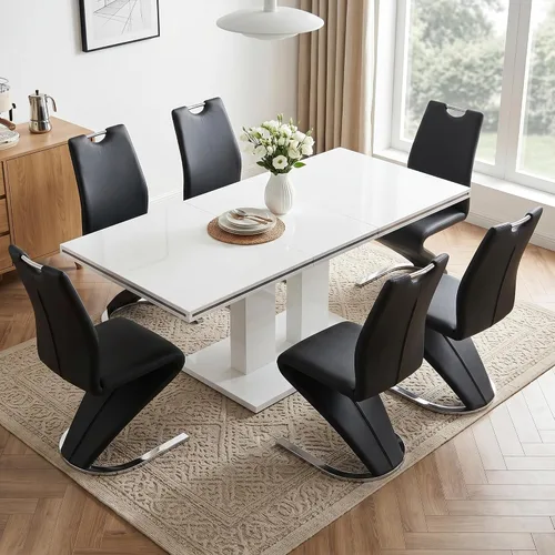 Vista 12 de HIPIHOM Mesa de comedor moderna de 46 pulgadas, mesa de cocina rectangular con acabado de roble, mesa de comedor compacta para 4, construcción