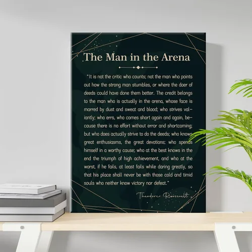 Vista 3 de Lienzo enmarcado con cita de Theodore Roosevelt, con texto en inglés "The Man in the Aren", póster con texto inspirador y competitivo del hombre