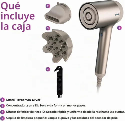 Vista 10 de Shark HD113BRN HyperAIR - Secador de pelo de secado rápido con concentrador IQ 2 en 1 y accesorios de difusor de definición de rizos, preajustes