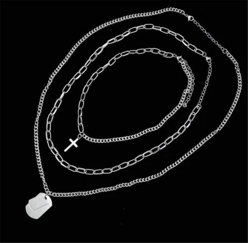 Vista 3 de Collar con dije de cadena larga, punk multicapa para mujeres y hombres, Metal