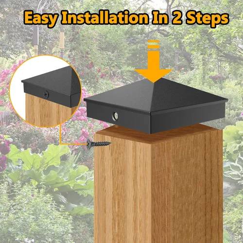 Vista 5 de Eapele 4x4 (8.9 cm x 8.9 cm) Cubiertas de postes de valla piramidales de aluminio para madera, con superficie recubierta de polvo de acabado mate