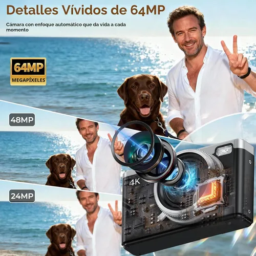 Vista 5 de MaxMango Cámara digital, cámara de vlogging de 64 MP y 2.4 pulgadas para principiantes, pantalla abatible de 180°, apunta y dispara, cámaras Negro