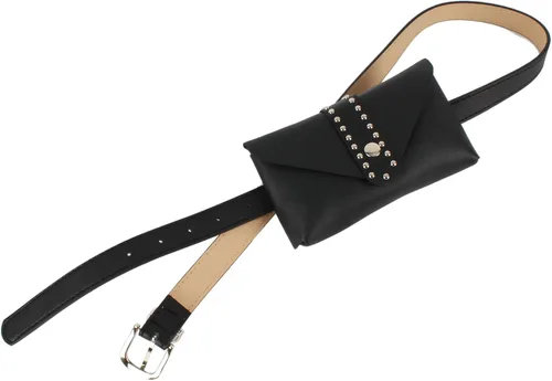 Vista 5 de Riñonera con remache punk para mujer, con cinturón, bolsa para teléfono celular, para viajes, entrenamiento, correr, senderismo