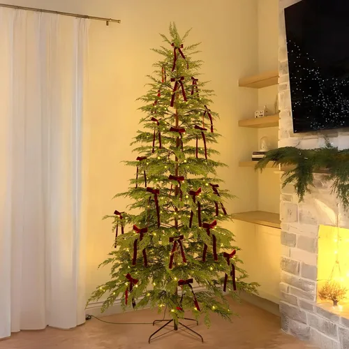 Vista 7 de Decoraciones navideñas: árbol de ciprés de Navidad preiluminado de 7.5 pies Árboles de Navidad artificiales con 350 luces LED, decoración navideña