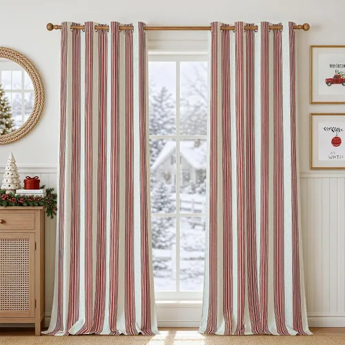Vista 37 de DriftAway Chris Linen - Cortinas opacas con capa térmica y reductora de sonido, 63 pulgadas de largo para dormitorio, cortinas estampadas a rayas