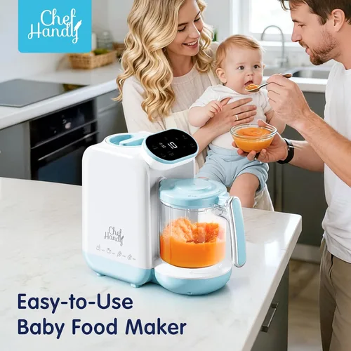 Vista 5 de Chefhandy Máquina de alimentos para bebés, vaporera y licuadora, máquina de puré con mezcla automática/manual, cesta de vapor, calentador