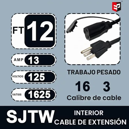 Vista 2 de EP 12 FT 16/3 SJTW - Cable de extensión para interiores, 1 a 3, divisor de Negro