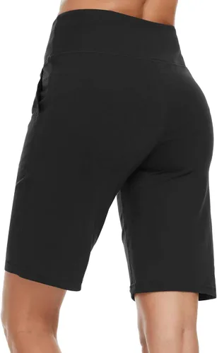 Vista 2 de ChinFun Bermudas de yoga de cintura alta de 10 pulgadas para mujer, pantalones cortos atléticos para correr, entrenamiento con bolsillos profundos