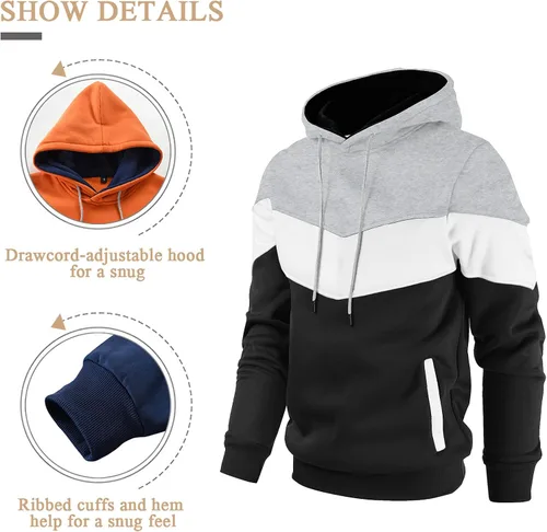 Vista 4 de Gesean Sudadera con capucha, de manga larga, para hombre, diseño de bloque de color, estilo informal, con bolsillo