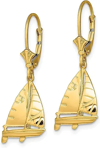Vista 2 de Aretes colgantes de oro amarillo de 14 quilates con cierre de palanca para exteriores, naturaleza, viajes, joyería fina para mujeres, regalos
