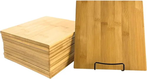 Vista 10 de Juego de 12 tablas de cortar de bambú a granel – Tabla de madera redonda reversible de 9 pulgadas, bandeja de servir, mantel individual, plato