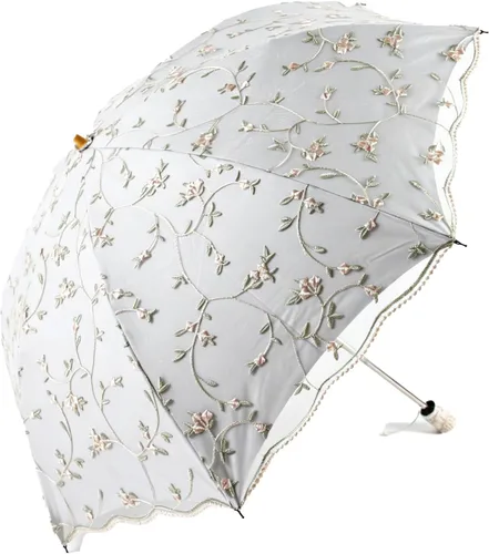 Vista 21 de Honeystore Sombrilla de viaje de encaje plegable anti-uv paraguas bordado a prueba de viento 2 Plegables Negro