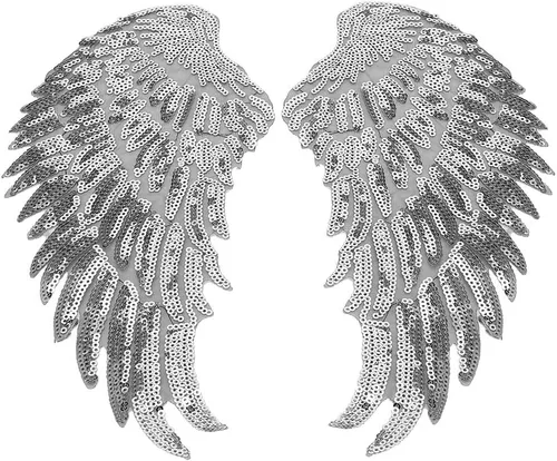 Vista 4 de HEEPDD 2 Pairs DIY Wing Sequin Patch, On Decoration, Gold and Silver Angel Wings for Creative Clothing Design, Perfect for Custom Apparel 2 Pairs