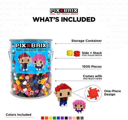 Vista 2 de Pix Brix Pixel Art Puzzle Bricks Bucket - Kit de arte de píxeles de 1500 piezas con 12 colores, paleta oscura, ladrillos de construcción