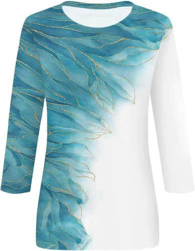 Vista 130 de Camisetas personalizadas para mujer, a la moda, casual, de séptima manga, estampada, cuello redondo, camiseta