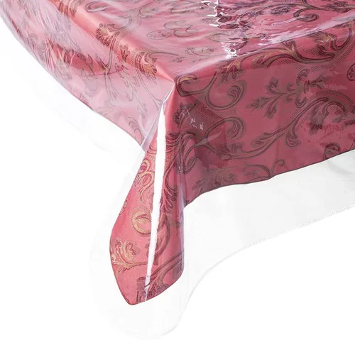 Vista 3 de American Linen Mantel de plástico impermeable de 54 x 54 pulgadas, protector de escritorio de PVC transparente para mesa de café, mesa de comedor