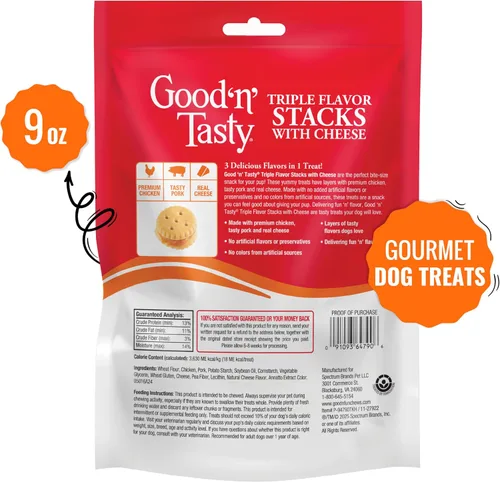Vista 4 de Good 'n' Tasty Pilas de triple sabor con queso, 9 onzas, aperitivos de tamaño bocado para perros con pollo premium y queso real
