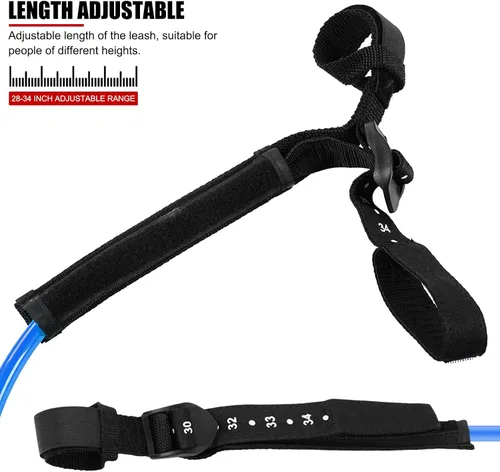 Vista 4 de Cuerda de correa de surf, 2 piezas de 28 a 34 pulgadas, líneas de arnés de seguridad ajustable para windsurf, correa para tabla de surf, accesorio