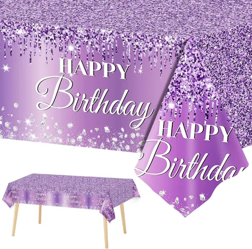 Vista 10 de 3 manteles de cumpleaños verde azulado y plateado para decoraciones de fiesta de feliz cumpleaños, cubiertas de mesa de plástico desechables