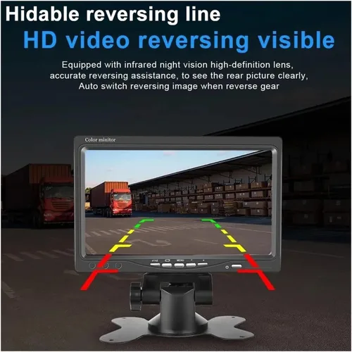 Vista 3 de Monitor de pantalla LCD TFT de 7 pulgadas para automóvil, kit de cámara de respaldo con cable de 49.2 ft para 18L/ ED IR Cam 10M