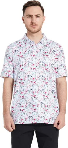 Vista 2 de Camisas de golf para hombre, Dry Fit, manga corta, estampado, de rendimiento, absorbe la humedad