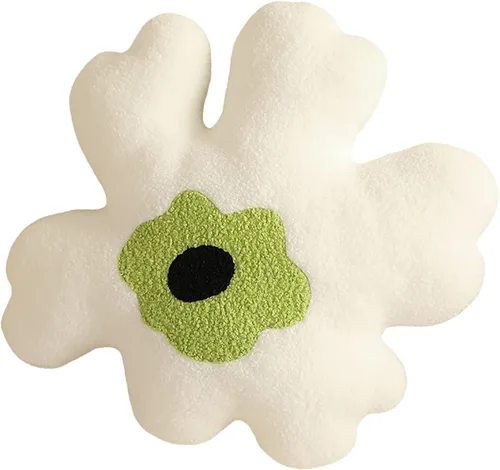 Vista 9 de Almohada de sofá Cojín de cintura Almohada de felpa con forma especial de flor Almohada creativa de corazón para niña (negro y blanco)