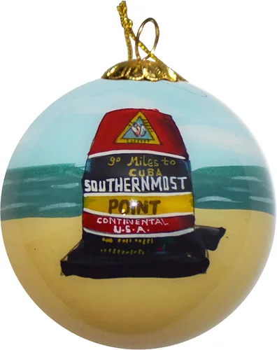 Vista 12 de Adorno de Navidad pintado a mano, vidrio soplado, adorno de árbol colgante, decoración navideña, Key West