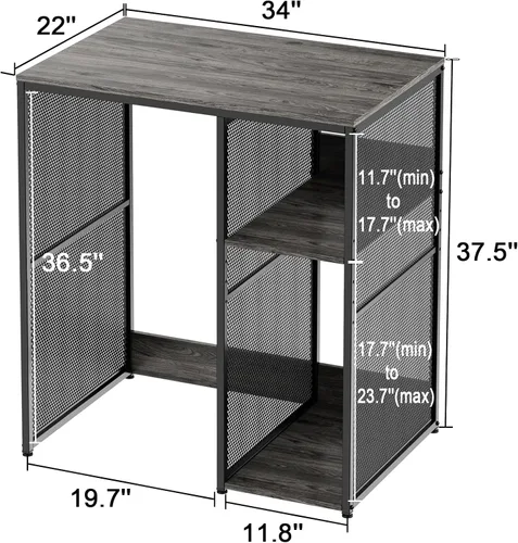 Vista 2 de KirKical - Gabinete de 3 niveles para barra de café con espacio para mini refrigerador, soporte de microondas resistente en color gris rústico