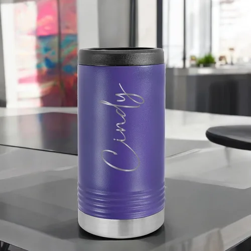 Vista 2 de Coozie - Enfriador de latas personalizado de acero inoxidable duro para bebidas populares delgadas enlatadas – Mantiene las bebidas frías hasta 12