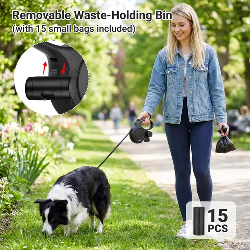 Vista 6 de Segarty Correa retráctil para perro de 16 pies con soporte desmontable para bolsa de excrementos, correa para caminar de 16.4 ft para mascotas