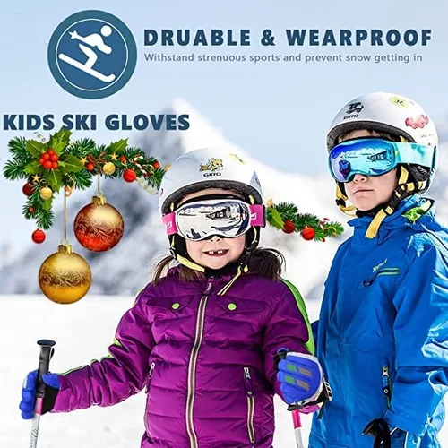 Vista 4 de DARCHEN Guantes de nieve para niños y niñas impermeables aislados guantes de esquí para niños gruesos cálidos resistentes al viento para exteriores