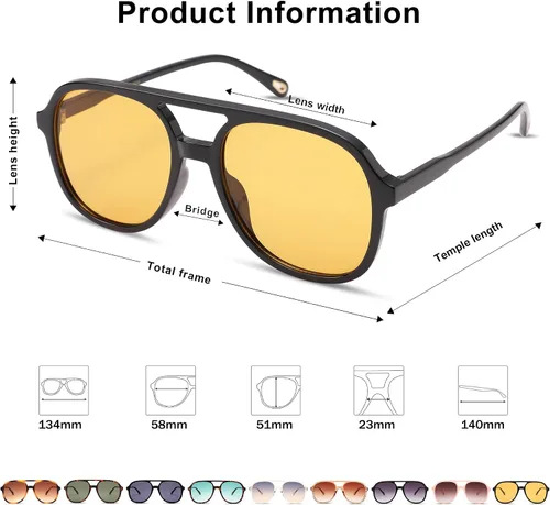Vista 2 de Pro Acme Gafas de sol polarizadas estilo aviador cuadradas retro para mujer y hombre de los años 70, estilo vintage, doble puente, protección UV400