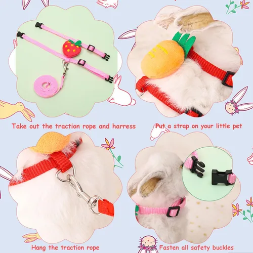 Vista 4 de Arnés ajustable de conejo y correa de conejo, chaleco de arnés de hurón con decoraciones para conejo, gatito, cachorro, cerdo y animales pequeños