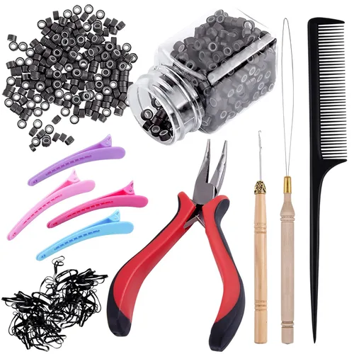 Vista 9 de Duufin Kit de herramientas de extensión de cabello 500 piezas de cuentas Negro