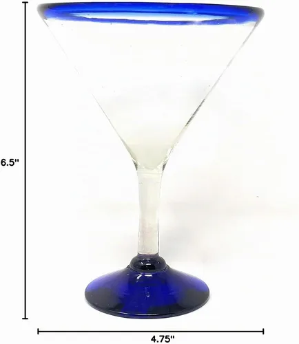 Vista 7 de Juego de 4 vasos de Margarita modernos soplados a mano con borde azul (12 onzas)
