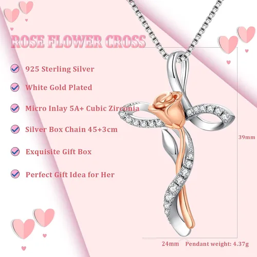 Vista 2 de ZDaoBen Star Cross Necklace Angel Wing Infinity Cross Pendant 925 Sterling Silver CZ Diamond Cross Necklace Women Birthstone Cubic Zirconia Cross