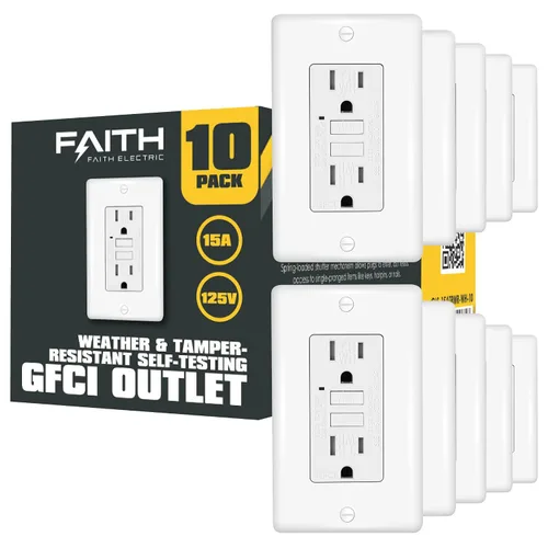 Vista 10 de Faith Salida GFCI de 15 amperios, lista ETL, toma eléctrica GFI resistente a manipulaciones, interruptor de circuito de falla de tierra