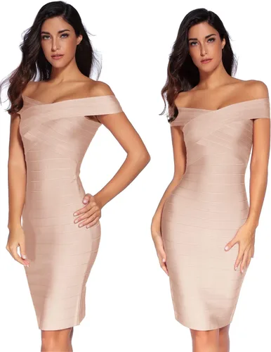 Vista 3 de Meilun - Vestido de fiesta al cuerpo, estilo vendaje, con cuello en V, de rayón, para mujer
