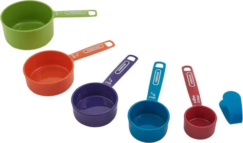 Vista 8 de FARBERWARE Juego de 5 tazas medidoras con cuchara para café, tazas medidoras anidables de plástico duraderas con marcas de fácil lectura, sin BPA