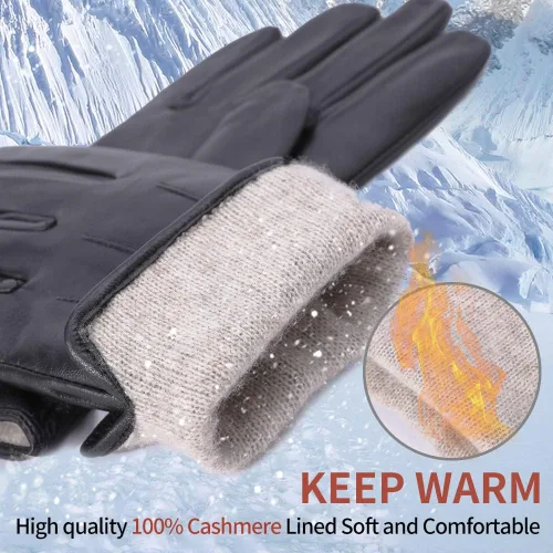 Vista 3 de MGGMOKAY Guantes de piel de cordero de napa de lujo para hombre Forro de cachemira