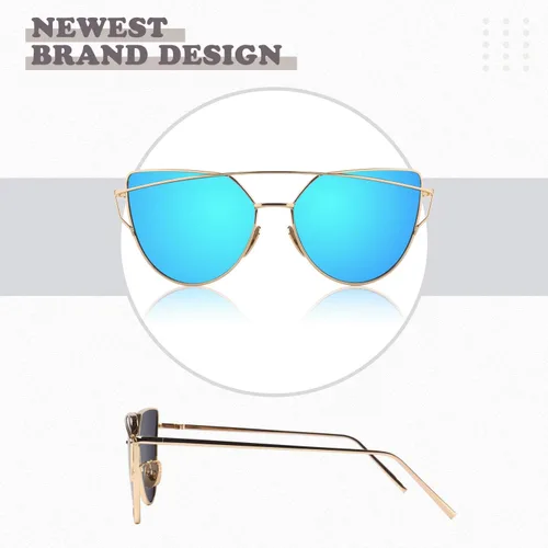 Vista 3 de Sunier Lentes planos con espejo de ojo de gato SR004 con marco de metal polarizado para mujer