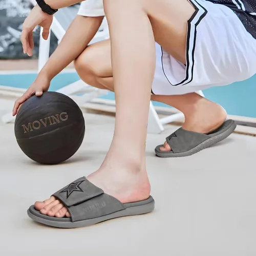 Vista 5 de KuaiLu Sandalias deportivas para hombre con cojín suave y soporte de arco para fascitis plantar, puntera abierta, ajustables, para interiores