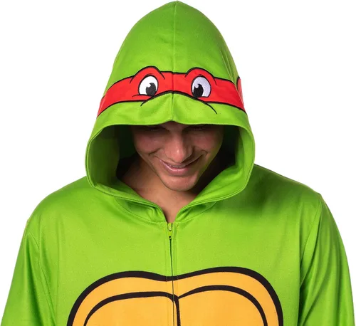 Vista 3 de INTIMO Disfraz de tortuga ninja con capucha para hombre, pijama de dormir para adultos Raphael