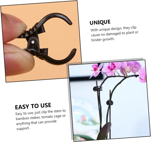 Vista 5 de 150 clips de orquídea de jardín, prácticos clips de soporte para plantas para asegurar tallos y enredaderas, protegen las orquídeas de daños por