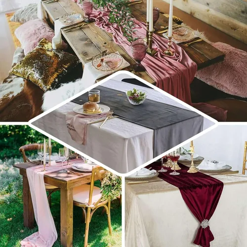 Vista 5 de Efavormart - Camino de mesa de terciopelo negro de alta calidad de 12 x 107 pulgadas para decoración de bodas y fiestas