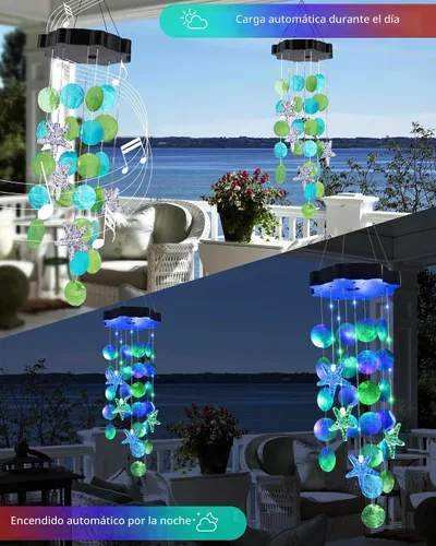 Vista 6 de Toodour Campanillas de viento solares para exteriores, conchas, regalos de luz para mamá, abuela, mujeres, esposa, niñas, luz móvil decorativa solar