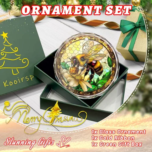 Vista 3 de Adorno de abeja de vidrio manchado - Decoración para árbol de Navidad, idea de regalo