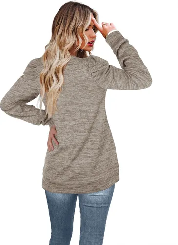 Vista 4 de WEESO Sudaderas de cuello redondo para mujer, suéteres de manga abombada a la moda